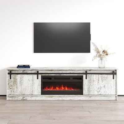 Meble Furniture Granero 04 BL-EF TV Stand with Electric Fireplace - Modern Rectangular TV Stand with Storage Cabinets - Media Entertainment Center Console Table for TV Up to 85" - Whitewash