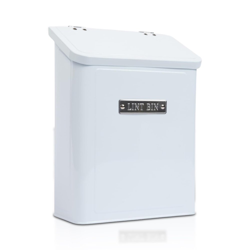 Embossed Magnetic Lint Bin For Laundry Room | Modern Farmhouse Laundry Lint Bin | Lint Trash Can For Laundry Room | White Lint Bin For Laundry Room Magnetic | Space Saving Storage Laundry Bin with Lid
