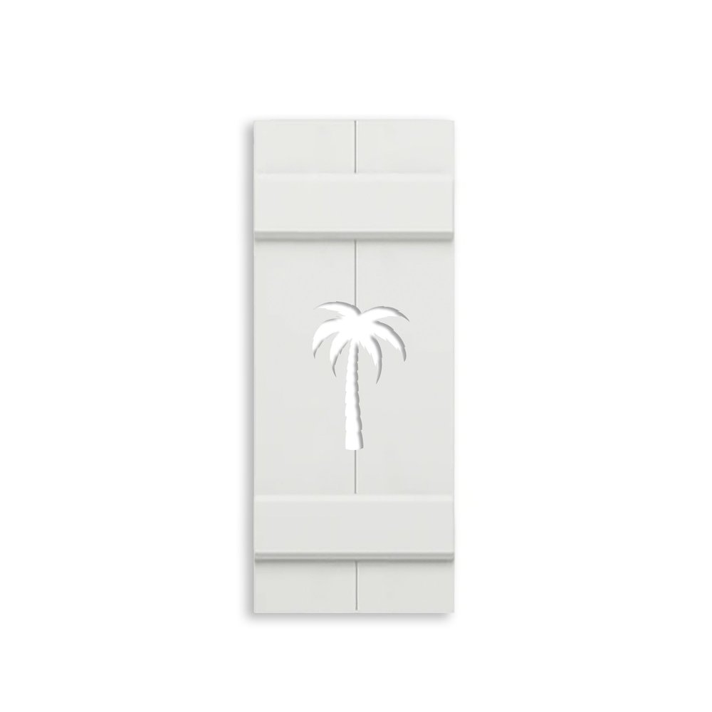 Board and Batten PVC Exterior Shutter with Palm Tree Cutout (14.5 inch x 55 inch)