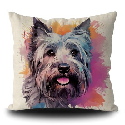 Ganshan Bi Cute Skye Terrier Dog Throw Pillow Cover Colorful Painting Dog Puppy Art Decorative Pillow Case for Bed Couch Sofa Dog Lover Gift 16X16 Inch Linen Double Side, Style 1