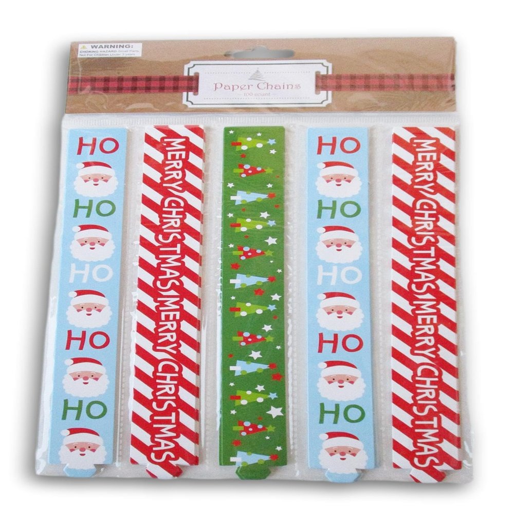 Christmas Paper Chain Craft Kit - 100 Christmas Icon Patterned Strips