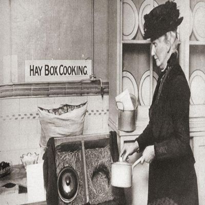 Economy in fuel led to the adoption of the hay box aka straw box fireless cooker insulation cooker wonder oven or retained-heat cookers being used during World War I. These cookers utilized the heat of the food being cooked to complete the cooking pr
