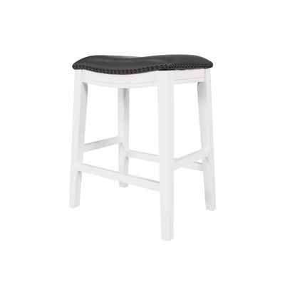 DTY Indoor Living Aurora Saddle Stool -25" Counter Stool, White/Dark Gray PU, Set of 2