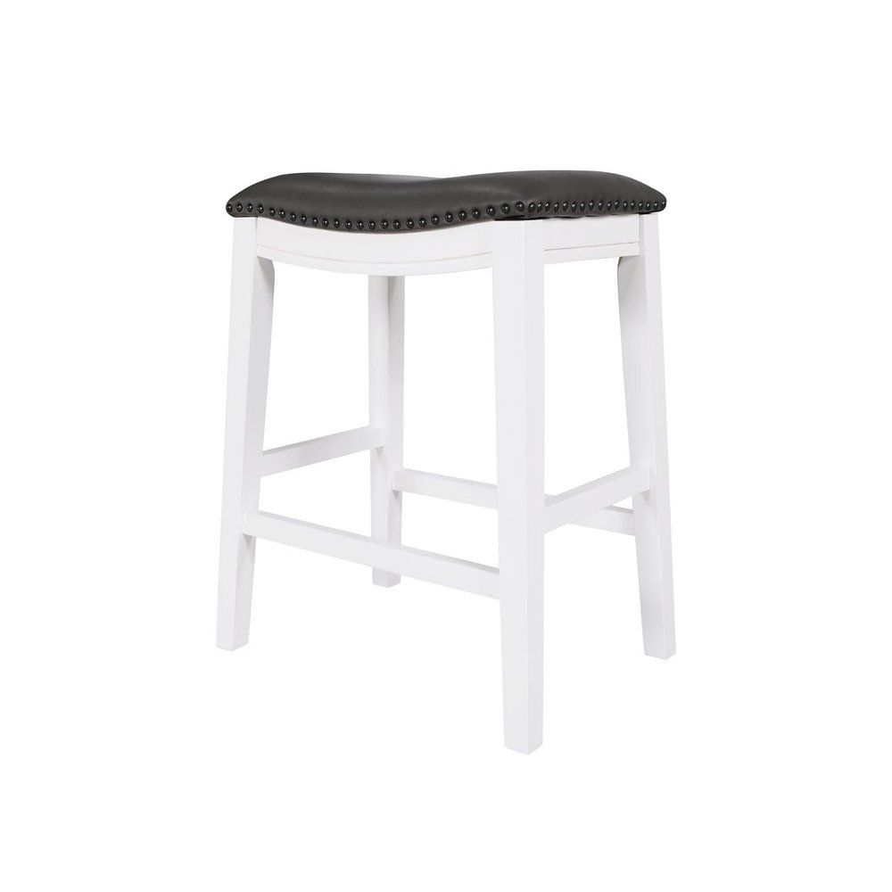 DTY Indoor Living Aurora Saddle Stool -25" Counter Stool, White/Dark Gray PU, Set of 2