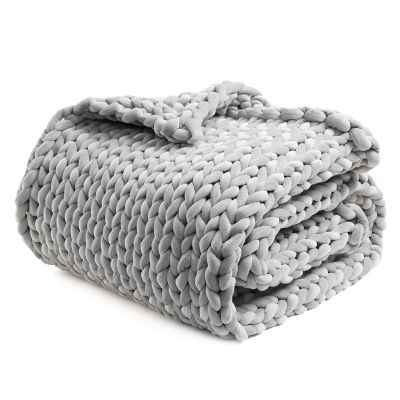 YnM Velvet Weighted Blanket, Handmade Chunky Knitted Design, Soft and Cozy, Temperature Regulating and Breathable, Machine Washable Throw for Sleep or Home Decor (Light Grey, 60x80 Inch, 20lbs)