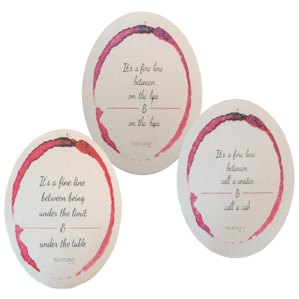 Boston International Paper Coasters Pourtions Cocktail Coaster Set, 9-Count, Red Wine