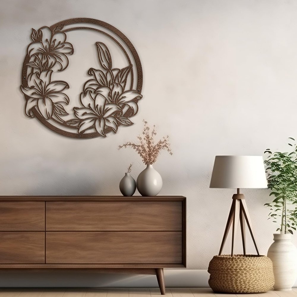 SIGNLEADER Metal Wall Art Decor Flower Minimalist Modern Wall Sculpture Hangings Home Decoration for Living Room, Bedroom, Bathroom, Kitchen, Outdoor - 24" Bronze