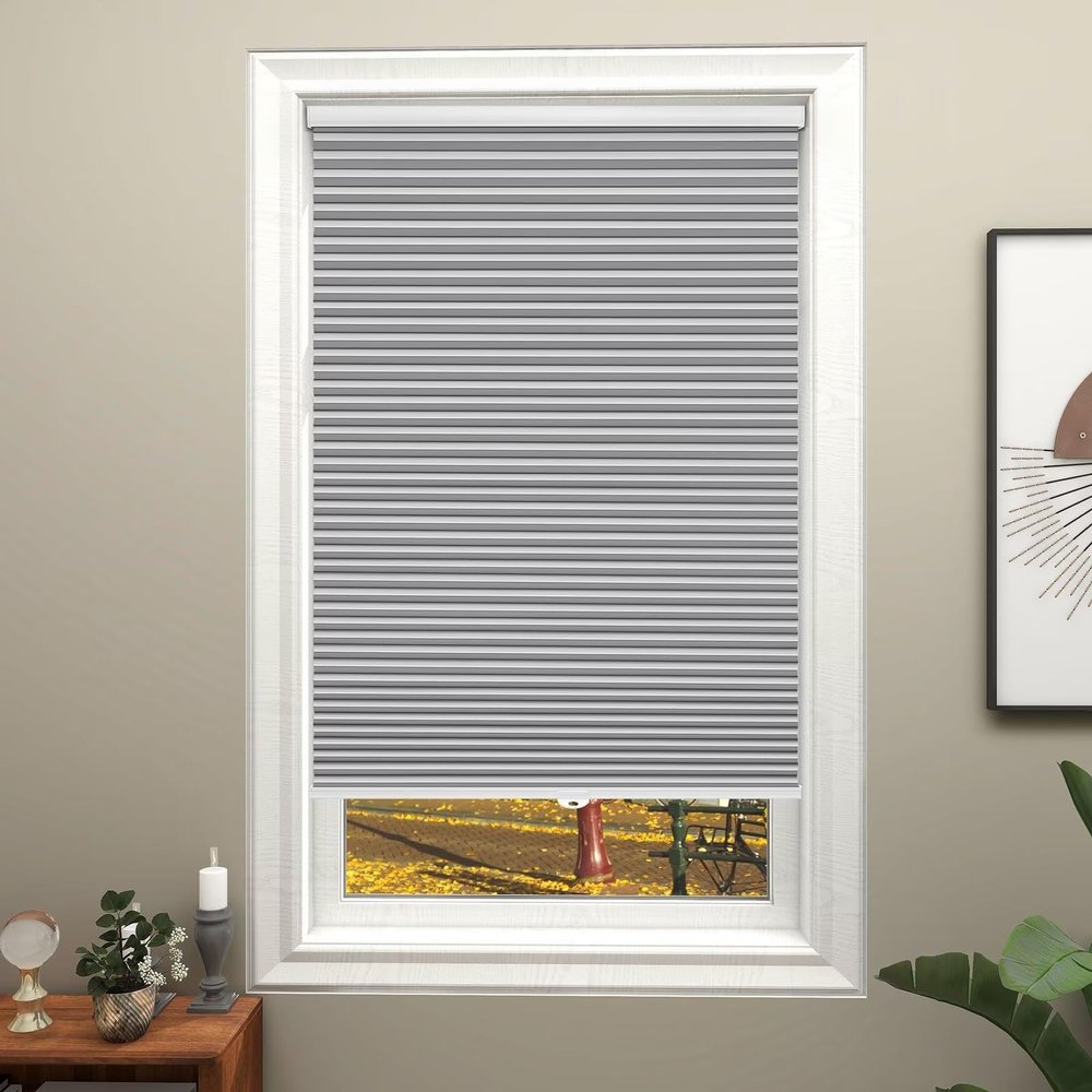 Changshade Window Shades Black Out Sliding Glass Door Blinds Cordless, Blackout Cellular Honeycomb Shade Pleated 1 Inch No Drill Stick On Easy Install Home, Shade Size 58.5" Width56" Height, Grey