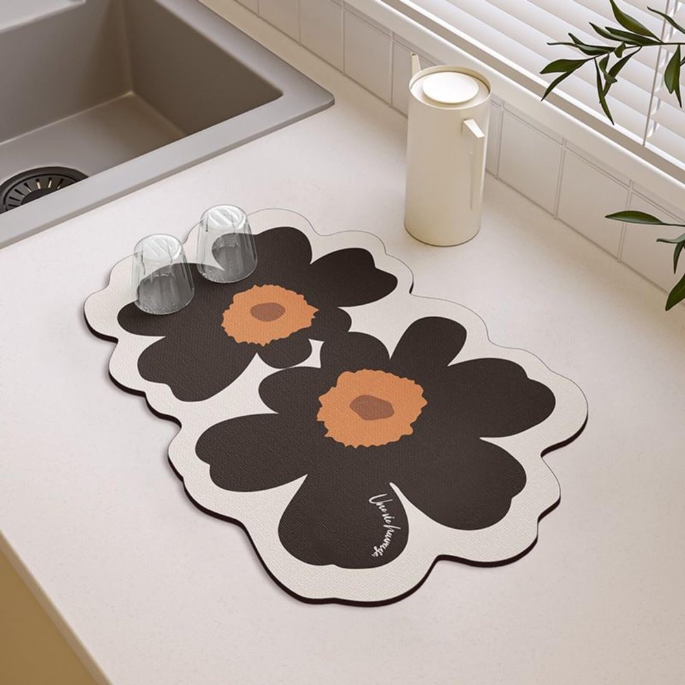 Kitchen Countertop Dish Drying Mat, Flowers Shape Absorbent Sink Mat Drainer Mat, Quick-Drying Table Mat Machine Insulation Pad (5060cm,Style06)