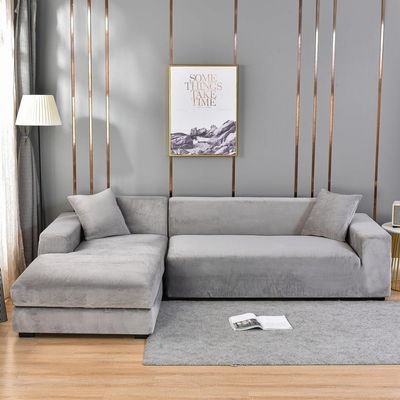 Hixingo Stretch Sofa Covers Velvet Couch Cover Solid Color Sofa Slipcovers, Washable Armchair Cover Non-Slip Couch Covers Loveseat Covers Sofa Cover (Large (75"-91"),Light Gray)