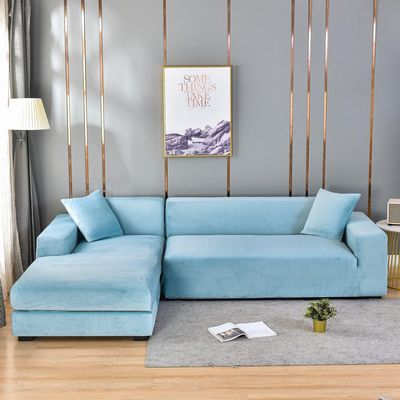 Hixingo Stretch Sofa Covers Velvet Couch Cover Solid Color Sofa Slipcovers, Washable Armchair Cover Non-Slip Couch Covers Loveseat Covers Sofa Cover (Large (75"-91"),Light Blue)