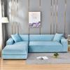 Hixingo Stretch Sofa Covers Velvet Couch Cover Solid Color Sofa Slipcovers, Washable Armchair Cover Non-Slip Couch Covers Loveseat Covers Sofa Cover (Large (75"-91"),Light Blue) view 1