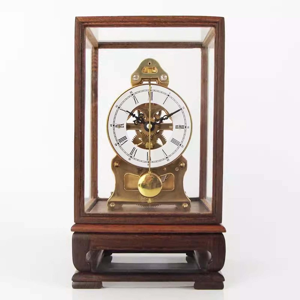 Grandfather Clock Modern Wood Pendulum Clock Mechanical See-Through Minimalist Dial Table Clock Easy to Read for Living Room Decor, Office & Home Decor Gift