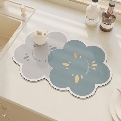 Kitchen Countertop Dish Drying Mat, Flowers Shape Absorbent Sink Mat Drainer Mat, Quick-Drying Table Mat Machine Insulation Pad (5060cm,Style03)