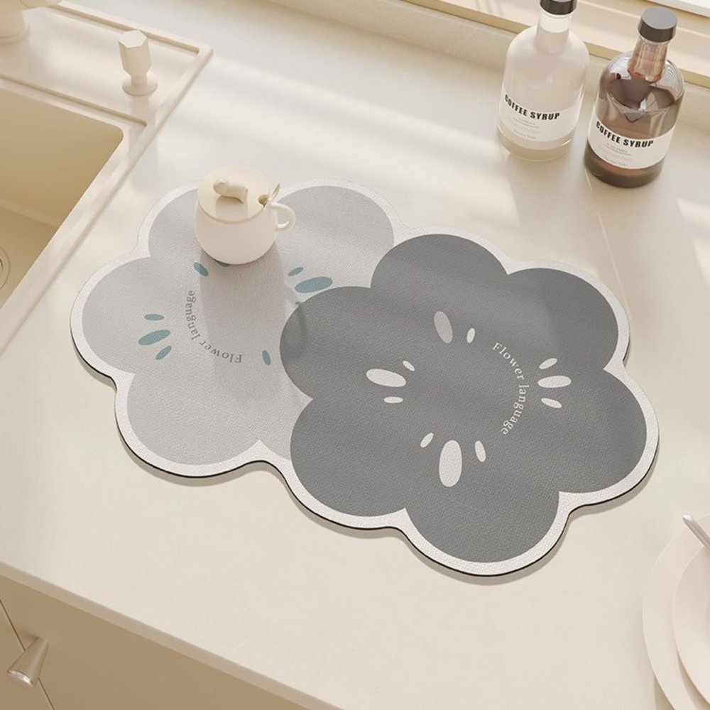 Kitchen Countertop Dish Drying Mat, Flowers Shape Absorbent Sink Mat Drainer Mat, Quick-Drying Table Mat Machine Insulation Pad (3040cm,Style04)