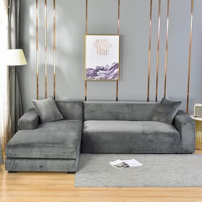 Hixingo Stretch Sofa Covers Velvet Couch Cover Solid Color Sofa Slipcovers, Washable Armchair Cover Non-Slip Couch Covers Loveseat Covers Sofa Cover (Large (75"-91"),Gray)