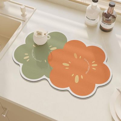 Kitchen Countertop Dish Drying Mat, Flowers Shape Absorbent Sink Mat Drainer Mat, Quick-Drying Table Mat Machine Insulation Pad (5060cm,Style01)