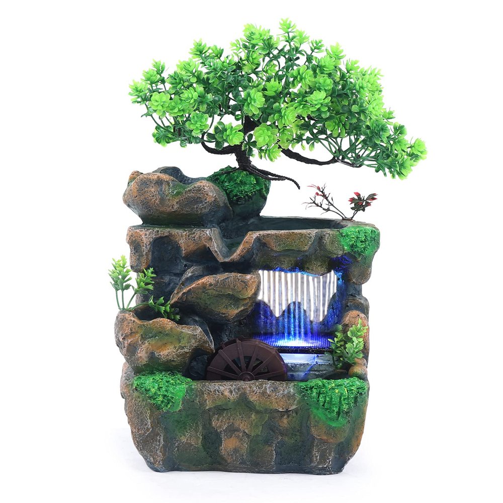 Headery Water Fountains Indoor with LED Light and Pump Tabletop Waterfall Fountain Zen Feng Shui Meditation Indoor Waterfall for Home Office Bedroom Decor
