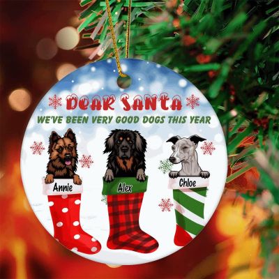 DOREENABE Customizable Stocking Dog Ornament, Dear Santa We've Been Very Good Dogs This Year Christmas, Custom Pet Keepsake, Christmas Tree Decorations, Stocking Stuffers, Pet Owner Gift, 3-Inch