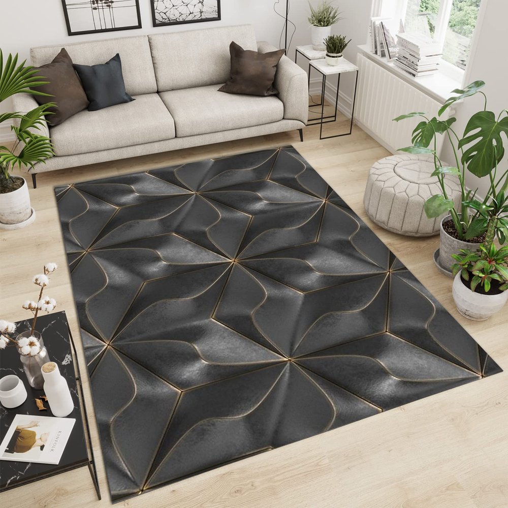 3D Gray Relief Marble Area Rugs, Gray Lines Optical Illusion Rug Apartment Carpet, Rug Pad Wear-Resistant and Non-Slip with Backing Apply to Cafe Office Door Mats Porch,68ft/180 * 240cm