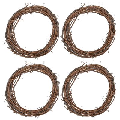 PATIKIL 6 Inch Rattan Wreath, 4 Pcs Christmas Round Natural Vine Branch Wreath Garland Floral Ring Hoop for Door Window Hanging Decorations, Brown