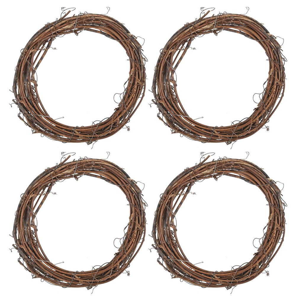 PATIKIL 6 Inch Rattan Wreath, 4 Pcs Christmas Round Natural Vine Branch Wreath Garland Floral Ring Hoop for Door Window Hanging Decorations, Brown