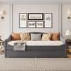 MiHunnor Twin Size Upholstered Daybed, Teddy Fleece Daybed Bed with Twin Size Trundle, Solid Wood Daybed Sofa Bed Frame with Light for Bedroom Living Room Guest Room Home Office (Gray-053) view 3