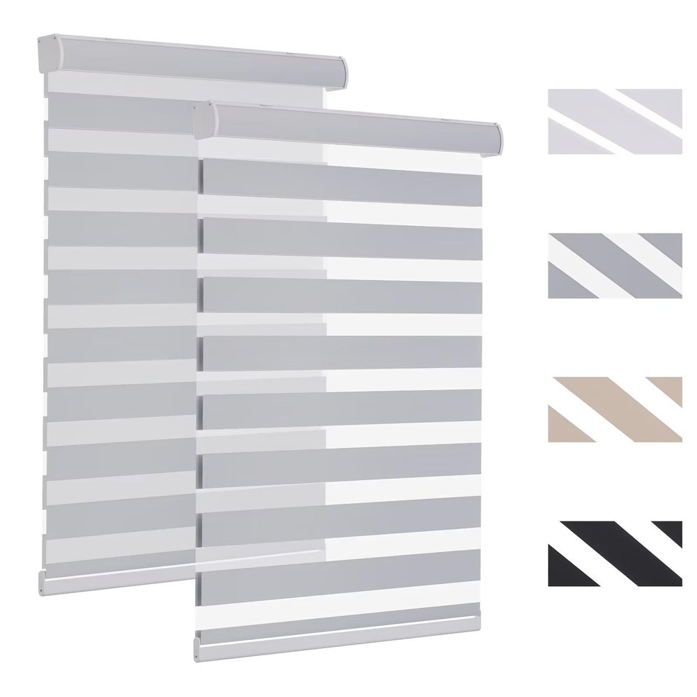 MYshade Custom Cordless Zebra Blinds for Windows Room Darkening Zebra Roller Shades Dual Roller Blinds Day and Night Blinds Suitable for Office,Living Room,Bedroom, 36" W*64" H,Gray-Blackout