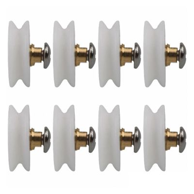SBTRKT 8 Pcs 22.5mm Shower Room Pulley White Bathroom Sliding Glass Door Wheels Nylon Copper Roller Shower Door Rollers with Screws