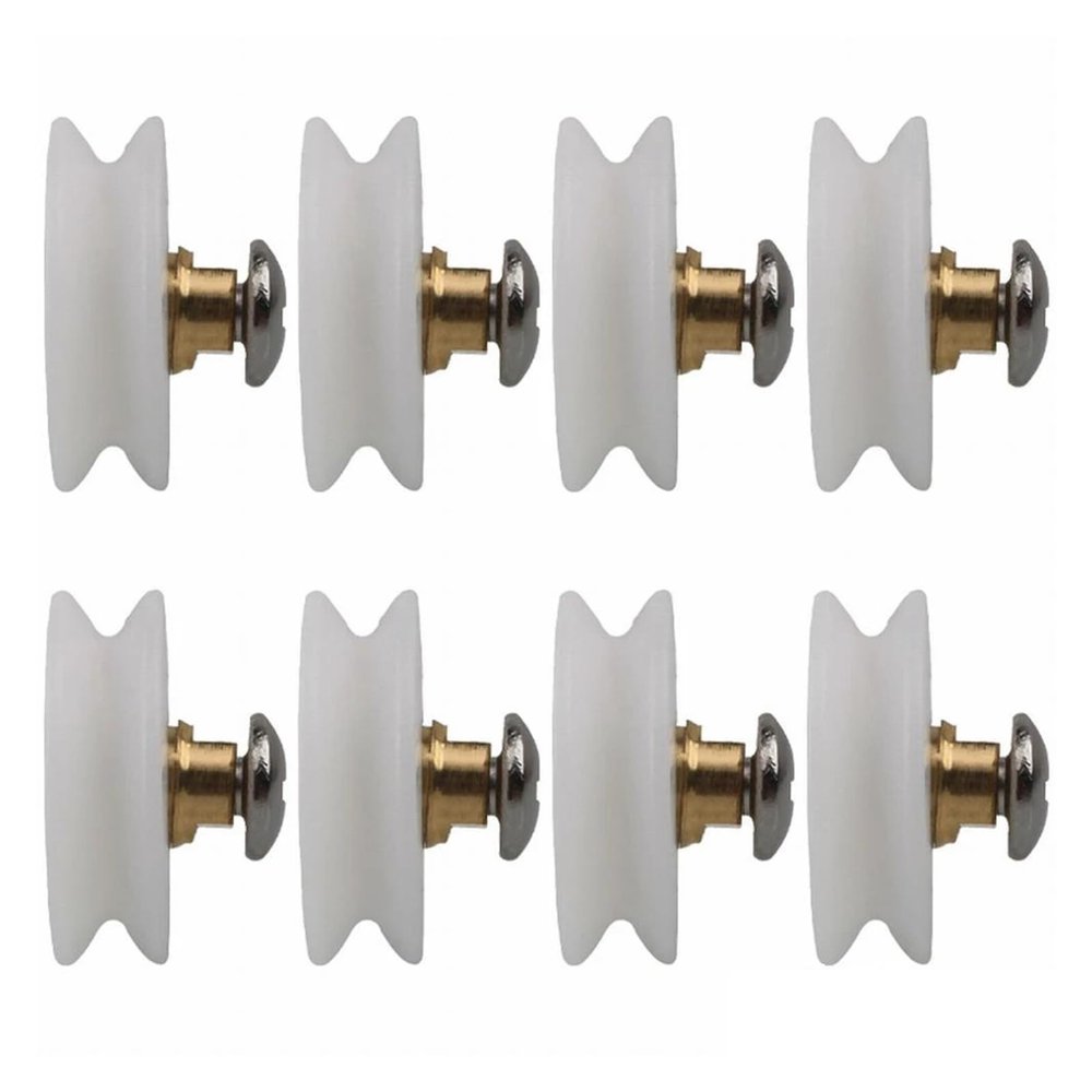 SBTRKT 8 Pcs 22.5mm Shower Room Pulley White Bathroom Sliding Glass Door Wheels Nylon Copper Roller Shower Door Rollers with Screws
