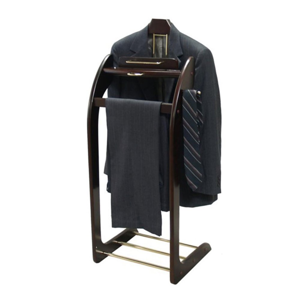 Birch Suit Rack,Brown Clothes Valet Stand for Men with Top Tray Contour Hanger Trouser Bar and Shoe Rack Floor Stand Garment Rack,for Bedroom Office and Senior Clubs