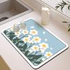 Kitchen Diatomite Dish Absorbent Drying Mat, Countertop Non-Slip Drainer Mat Sink Mat, Coffee Machine Insulation Pad Quick-Drying Table Mat (40x50cm,Flowers-Blue) view 1