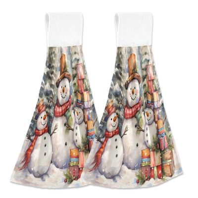 ALAZA Oil Painting Christmas Pine Tree Merry Christmas Kitchen Hand Towel Home Decor Hanging Towels 2PCS Soft Absorbent Cloth Tie Towels for Bathroom Laundry Room 14 x 18.2 Inch