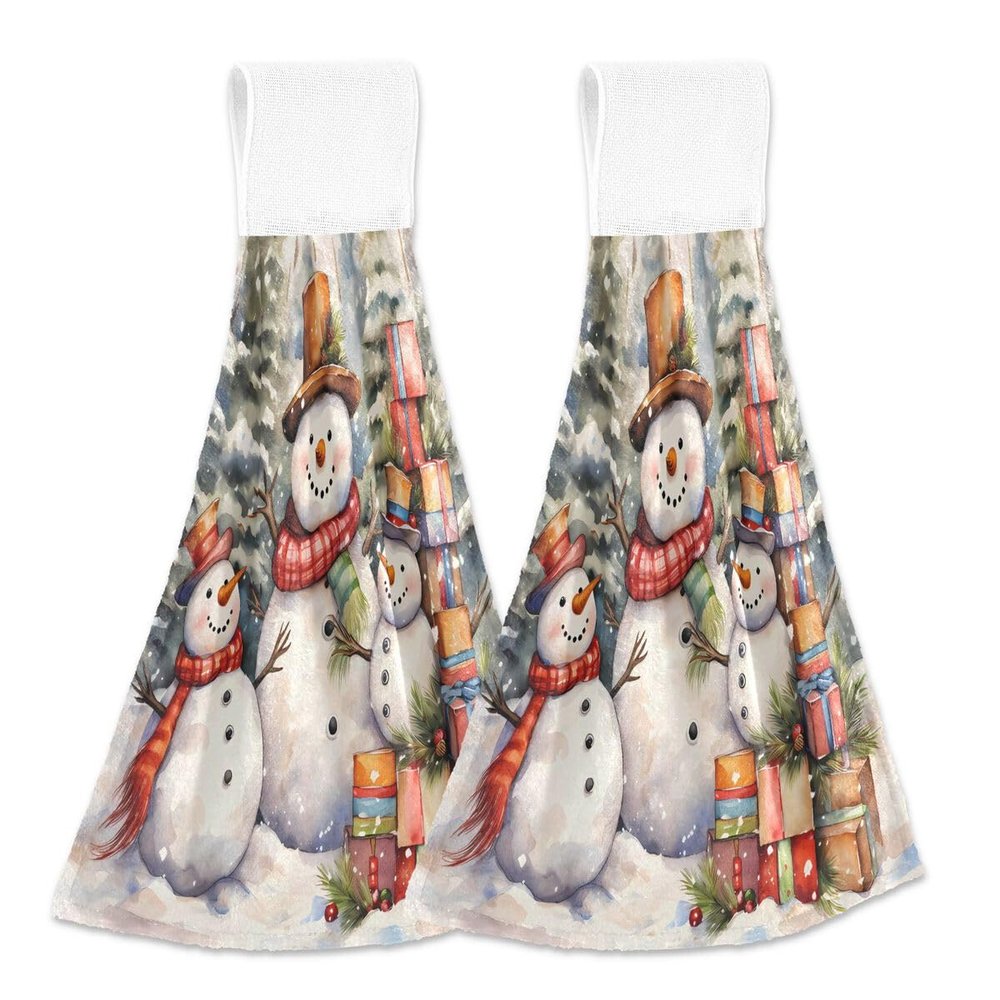 ALAZA Oil Painting Christmas Pine Tree Merry Christmas Kitchen Hand Towel Home Decor Hanging Towels 2PCS Soft Absorbent Cloth Tie Towels for Bathroom Laundry Room 14 x 18.2 Inch
