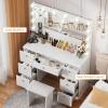 VOWNER Vanity with Lighted Mirror - Makeup Vanity Desk with Power Outlet and 7 Drawers, 3 Color Lighting Modes Adjustable Brightness, 44" Vanity Table with Soft Cushioned Stool for Women Girls, White view 3