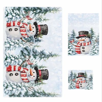 Yukro 3 Piece Bath Towel Set, Christmas Snowman Xmas Tree Winter 1 Bath Towel, 1 Hand Towel and 1 Wash Cloth Microfiber Towel, Highly Absorbent Ultra Soft Towels for Bathroom Pool Gym