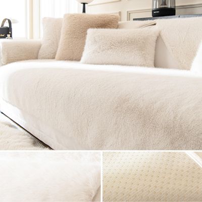 Funny Fuzzy Couch Cover Sofa Covers Washable Sectional Couch Cushion Covers for 3 Cushion Couch Sofa Pet Friendly Sofa Slipcovers Super Cozy Plush Thick Rabbit Plush Sofa Cushion ( Color : Beige , Siz