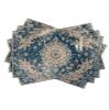 Antique Oriental Placemats Set of 4, Woven Placemat Washable Wipeable Table Placemat with Pocket, Holiday Cloth Table Mat for Party Kichen Dinner Baby Shower Vintage Blue Geometric Aesthetics Flower view 1