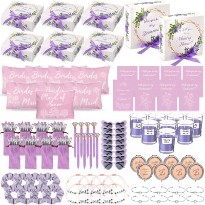 Nuogo 8 Sets Bridesmaid Proposal Gift Wedding Box Set, Purple, Classic