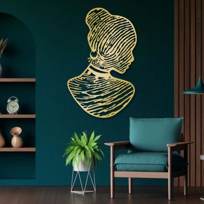 African Woman Metal Wall Art, Africa Metal Wall Art, Fingerprint Metal Wall Map, Africa Woman Wall Decor, African American Bedroom Metal Wall Art, African Style Art Home Decor, Unique Gift (14"x 22"| 36x57cm, Gold)