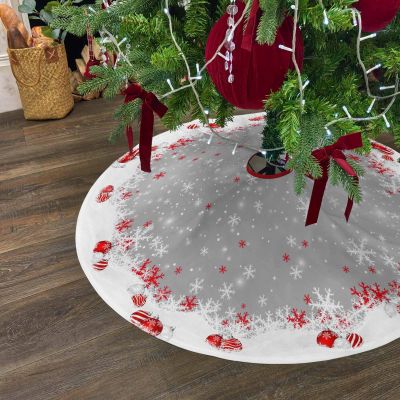 Christmas Tree Skirt 48 Inches Large Christmas Skirt Tree, Christmas Balls Grey Tree Skirt Christmas Decorations for Fireplace Party Holidays Indoor Outdoor Xmas Winter Fantasy Snowflake