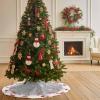 Christmas Tree Skirt 48 Inches Large Christmas Skirt Tree, Christmas Balls Grey Tree Skirt Christmas Decorations for Fireplace Party Holidays Indoor Outdoor Xmas Winter Fantasy Snowflake view 4