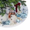 Christmas Tree Skirt 48 Inches Large Christmas Skirt Tree, Snowman Blue Tree Skirt Christmas Decorations for Fireplace Party Holidays Indoor Outdoor Christmas Farmhouse Eucalyptus Flower view 2