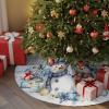 Christmas Tree Skirt 48 Inches Large Christmas Skirt Tree, Snowman Blue Tree Skirt Christmas Decorations for Fireplace Party Holidays Indoor Outdoor Christmas Farmhouse Eucalyptus Flower view 3