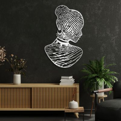 African Woman Metal Wall Art, Africa Metal Wall Art, Fingerprint Metal Wall Map, Africa Woman Wall Decor, African American Bedroom Metal Wall Art, African Style Art Home Decor, Unique Gift (14"x 22"| 36x57cm, Sliver)
