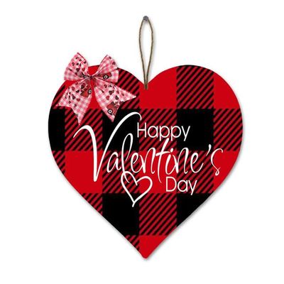 KPSheng Happy Valentines Day Heart Shaped Door Sign Farmhouse Wooden Happy Valentines Day Decor Sign Wreath for Home Door Wall Party Decor 12 Inch
