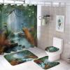 FBMLBRB Brebasf Fantasy Forest Animal Peacock 4 Pcs Waterproof Shower Curtain Set,Rustic Watercolor Wildlife Peacock Spring Garden Florals Lavender with Waterproof Toilet Cover Shower Mat Rugs view 1