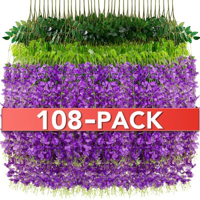 Alotiki Wisteria Hanging Flowers,Fake Hanging Flowers,Wisteria artificiales Garland for Home Wedding Arch Floral Party Garden Ceremony Outdoor Decor,3.6 feet Long(108,Purple)