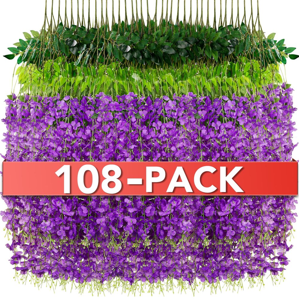 Alotiki Wisteria Hanging Flowers,Fake Hanging Flowers,Wisteria artificiales Garland for Home Wedding Arch Floral Party Garden Ceremony Outdoor Decor,3.6 feet Long(108,Purple)