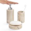 Navaris Decorative Bathroom Accessories Set - 3-Piece Bath Accessory Kit with Toothbrush Holder Liquid Soap Dispenser and Soap Dish Tray Set - Marble view 1